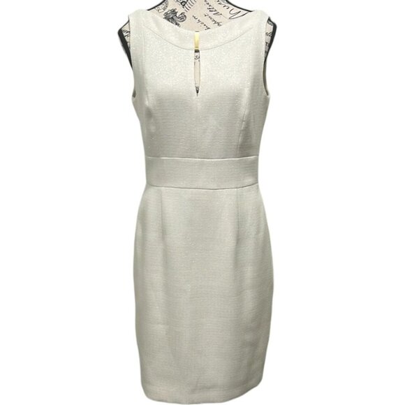 Tahari Ivory Gold Shimmer Sheath Dress Size 8 - Picture 1 of 13